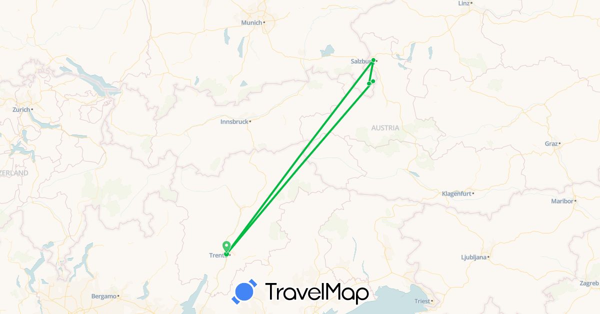 TravelMap itinerary: driving, bus in Austria, Germany, Italy (Europe)